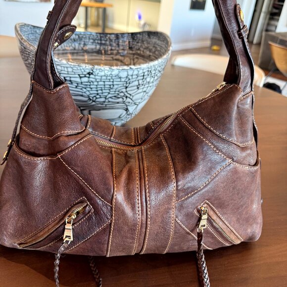 Andrew Marc Brown Leather Hobo Shoulder Handbag Satchel Medium - Picture 10 of 16